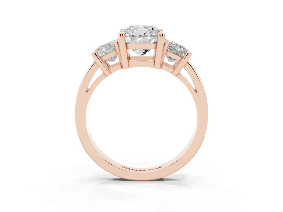 Three-Stone Cushion Cut Cut Solitaire Ring with Prong Setting Rose gold