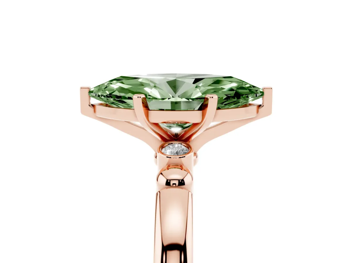 Fancy Green Marquise Cut Solitaire Beaded Band with Four-Prong Setting Rose gold