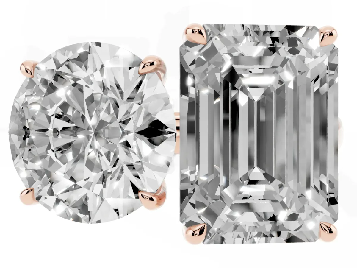 Round Cut and Emerald Cut Toi Moi Ring with Prong Setting Rose gold