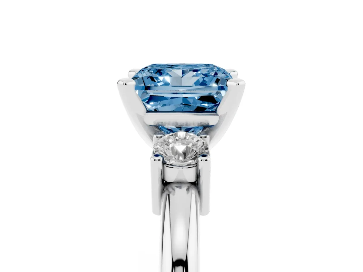 Fancy Blue Three-Stone Princess Cut Cut Diamond Solitaire with Prong Setting and Classic Band Platinum