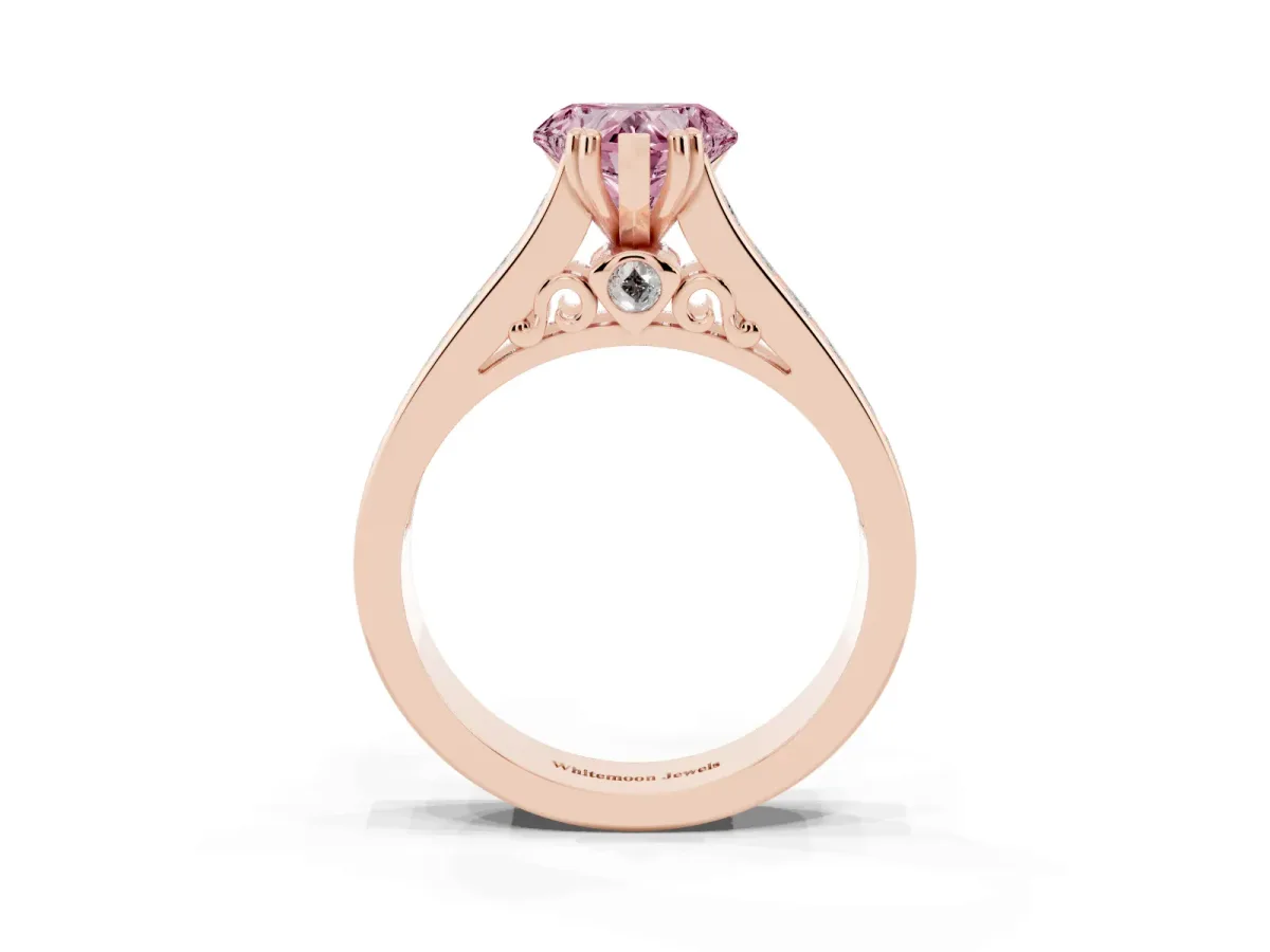 Fancy Pink Heart Cut Cut Channel Set Solitaire Engagement Ring with Prong Setting Rose gold