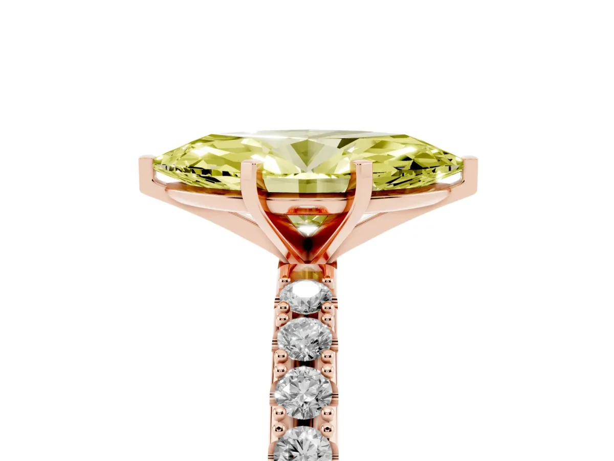 Fancy Yellow Marquise Cut Diamond Solitaire Pavé Band with Four-Prong Setting Rose gold