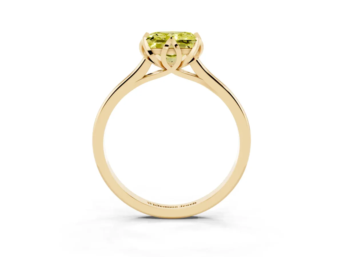 Fancy Yellow Princess Cut Diamond Solitaire Ring with Flower Prong Setting and Classic Band Yellow gold