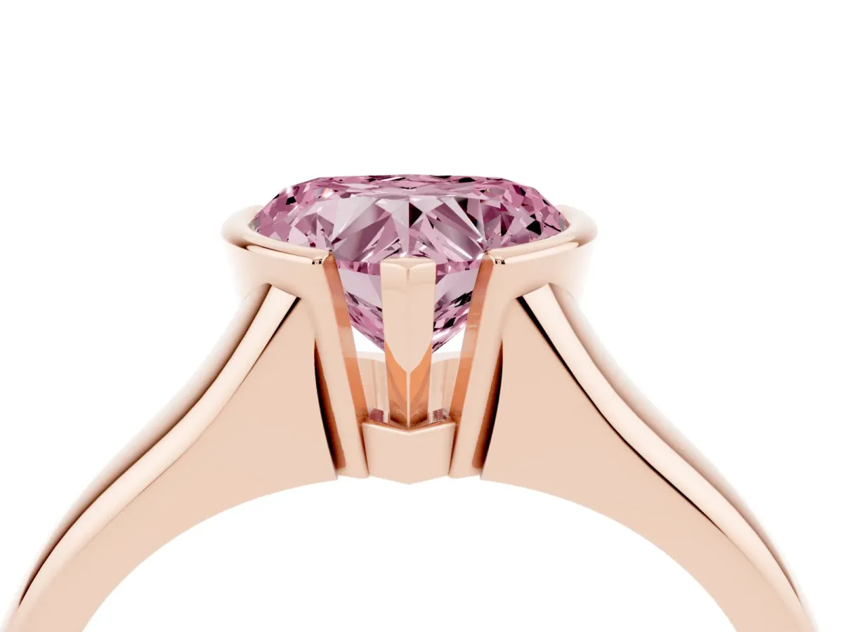 Fancy Pink Heart Cut Solitaire Tension Set Diamond Ring with Split Shank Band Rose gold