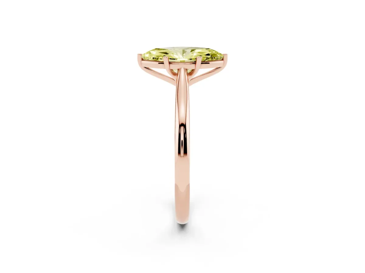 Fancy Yellow Marquise Cut Cut Solitaire Ring with Cathedral Band and Four-Prong Setting Rose gold