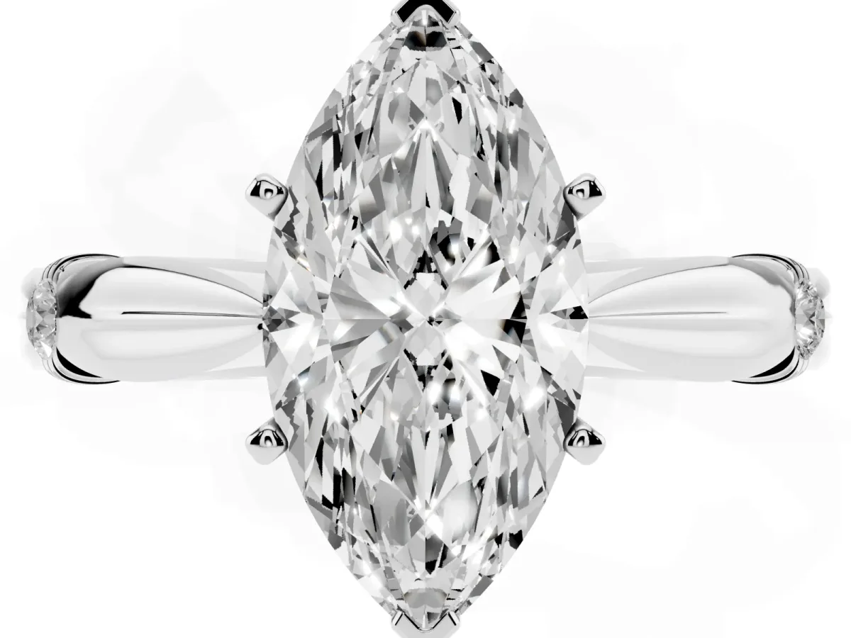 Marquise Cut Solitaire Diamond Twisted Band with Four-Prong Setting Silver
