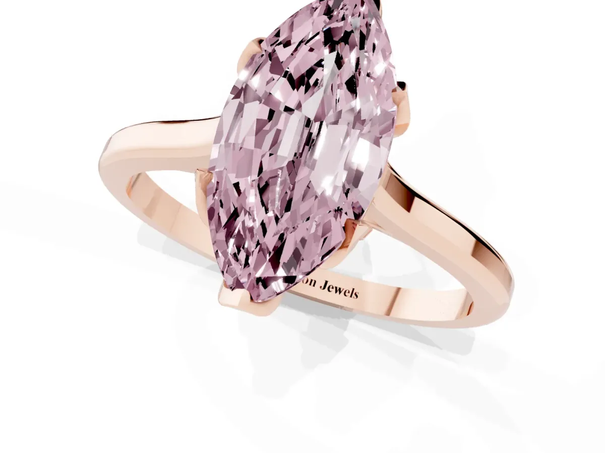 Fancy Pink Marquise Cut Diamond Solitaire Ring with Flower Prong Setting and Classic Band Rose gold