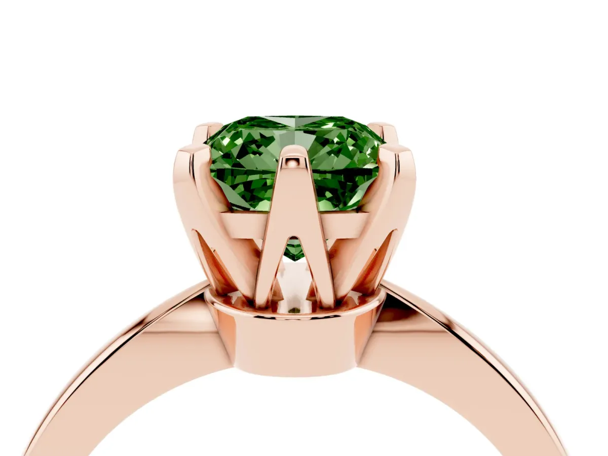 Fancy Green Cushion Cut Solitaire Engagement Ring with Six-Prong Setting and Tapered Band Rose gold
