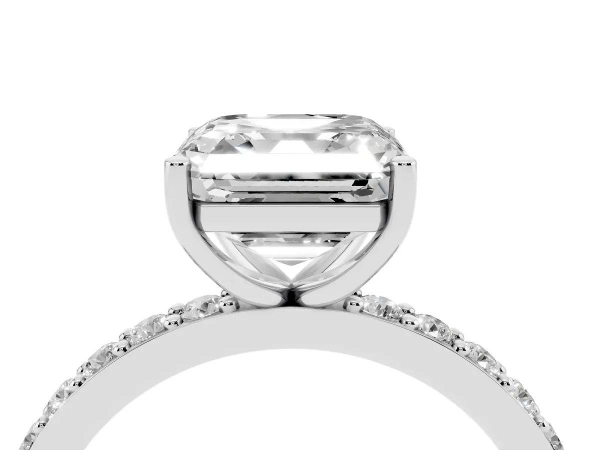 Asscher Cut Cut Diamond Solitaire with Pave Band and Four-Prong Setting Silver