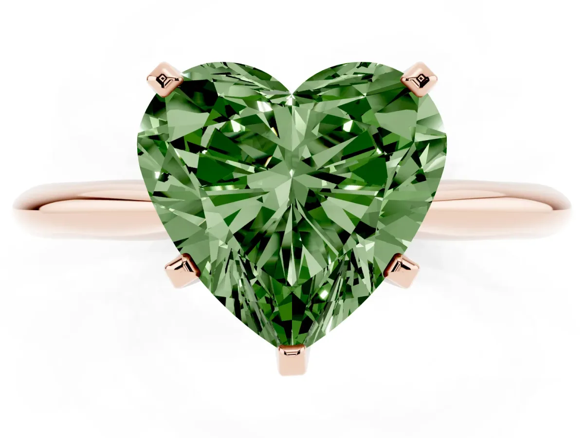 Fancy Green Heart Cut Cut Solitaire Ring with Four-Prong Setting on a Classic Band Rose gold