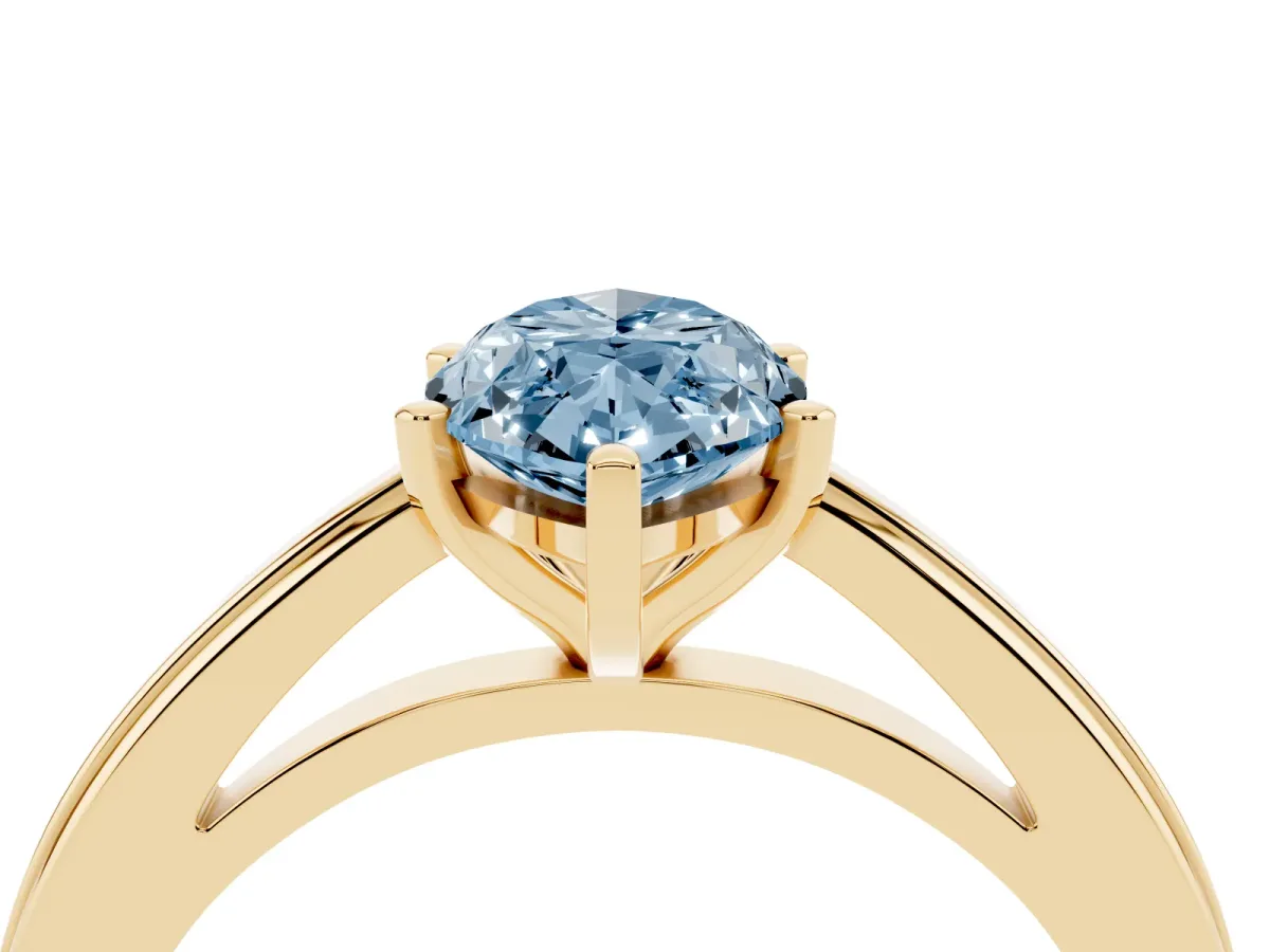 Fancy Blue Marquise Cut Solitaire Diamond Ring with Four-Prong Setting and Classic Band Yellow gold