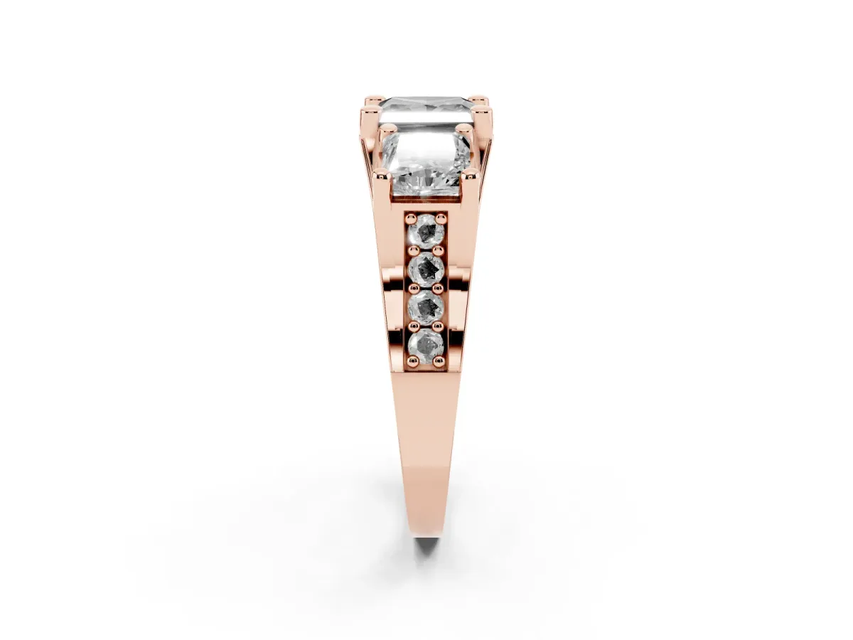 Fancy Black Princess Cut Diamond Three-Stone Ring with Channel Set Band and Four-Prong Setting Rose gold
