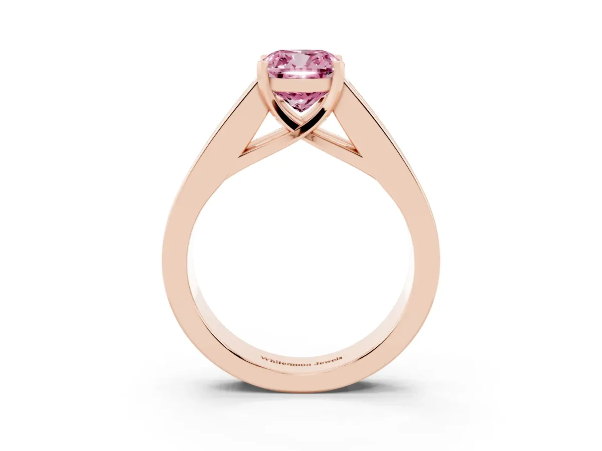 Fancy Pink Cushion Cut Cut Channel Set Solitaire Ring with Four-Prong Setting Rose gold
