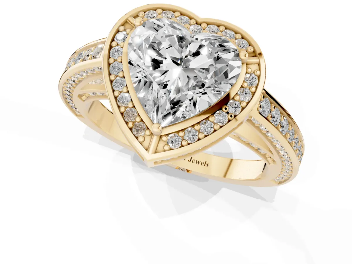 Heart Cut Cut Halo Pave Split Shank Prong Setting Ring Yellow gold