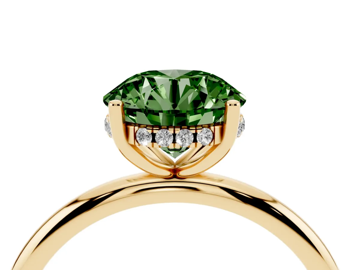 Fancy Green Round Cut Cut Solitaire Engagement Ring with Four-Prong Setting and Classic Band Yellow gold