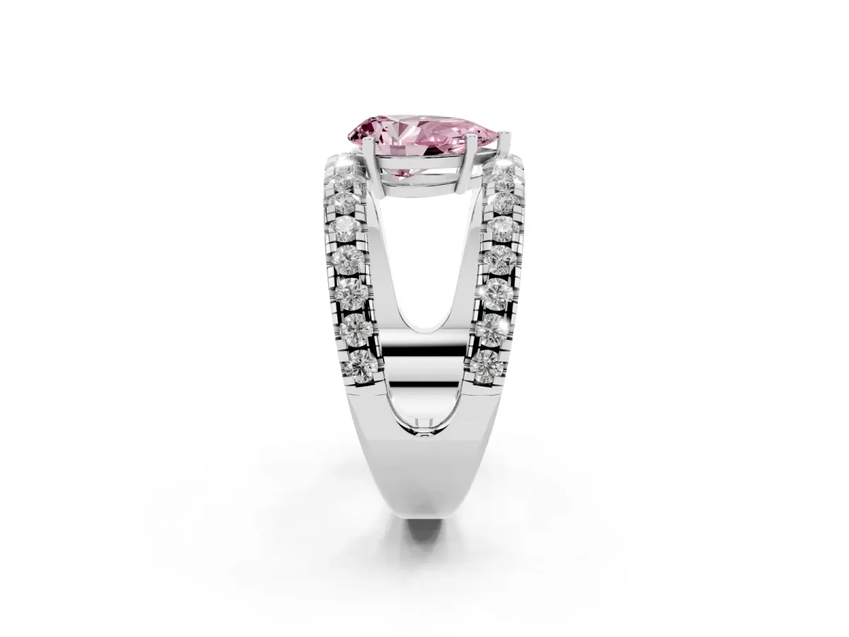 Fancy Pink Pear Cut Solitaire Split Shank Pave Diamond Ring White gold