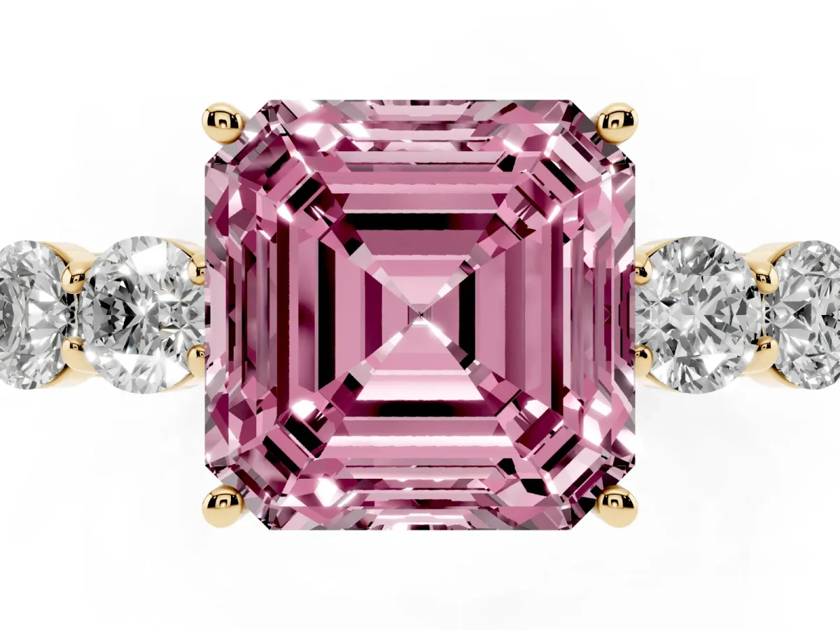 Fancy Pink Asscher Cut Cut Diamond Five-Stone Prong Set White Gold Ring Yellow gold