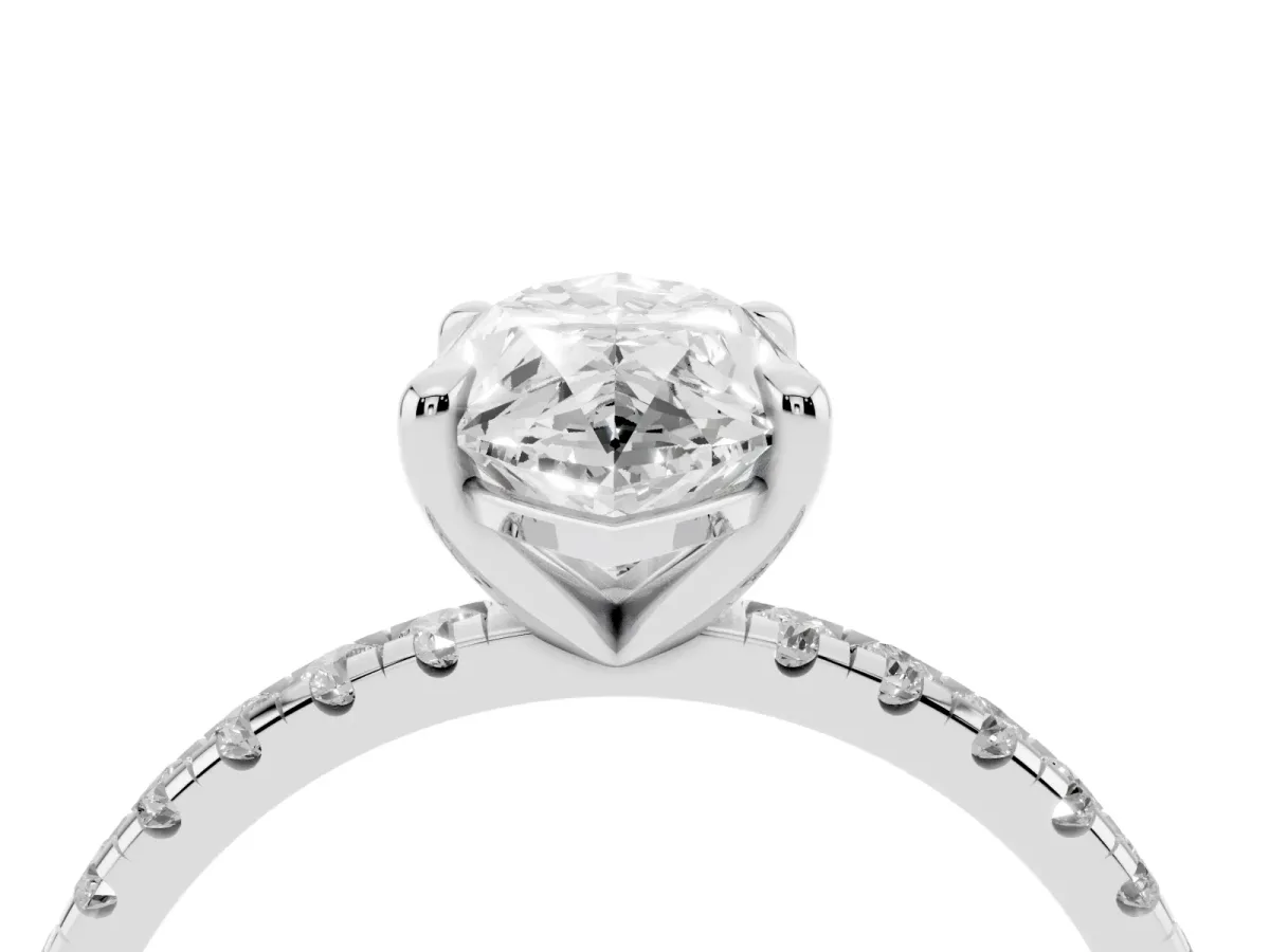 Marquise Cut Diamond Brilliant Solitaire Ring with Pavé Band and Four-Prong Setting Silver