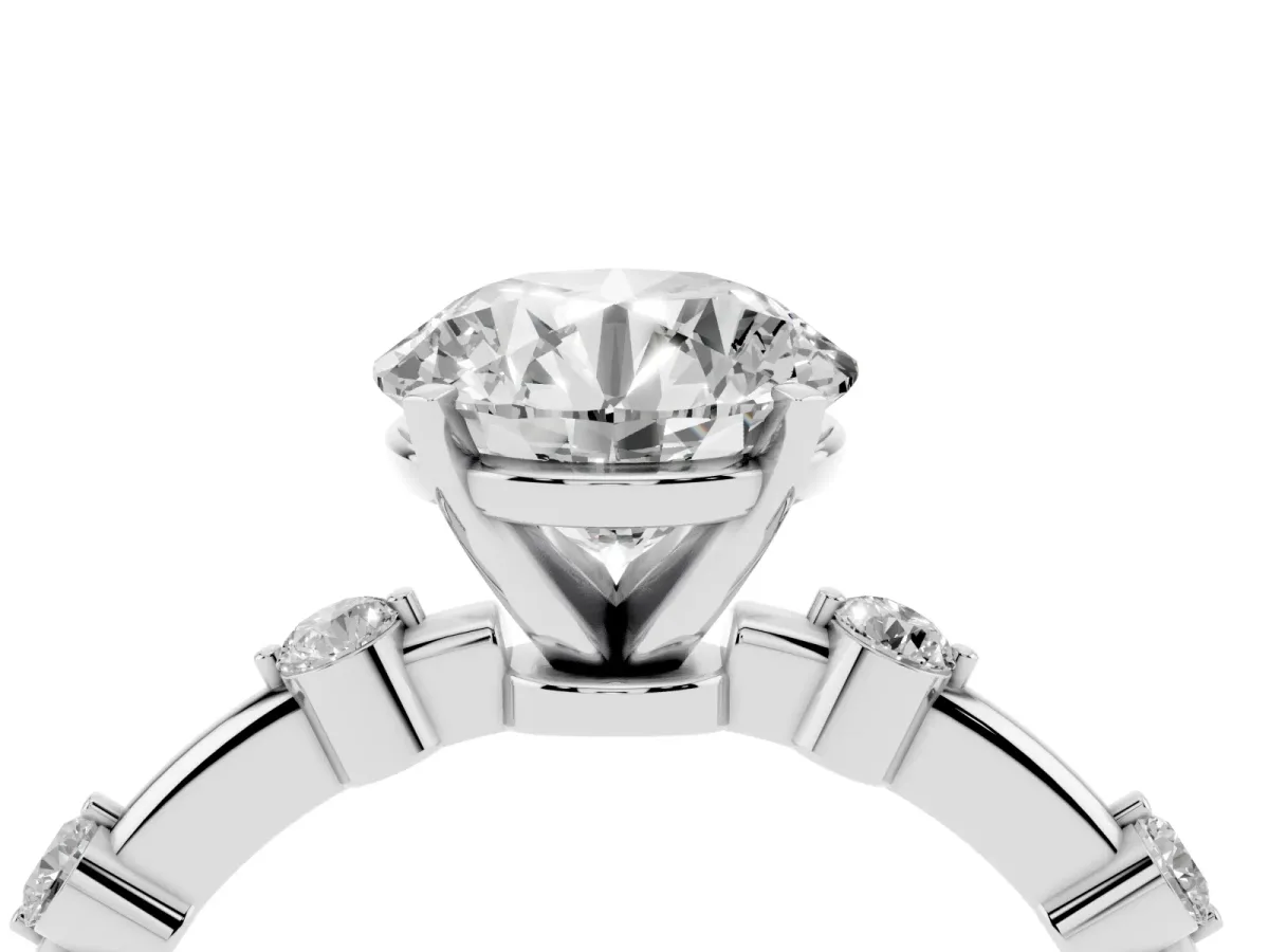 Round Cut Solitaire Diamond Ring with Bezel Set Side Stones and Prong Setting Silver