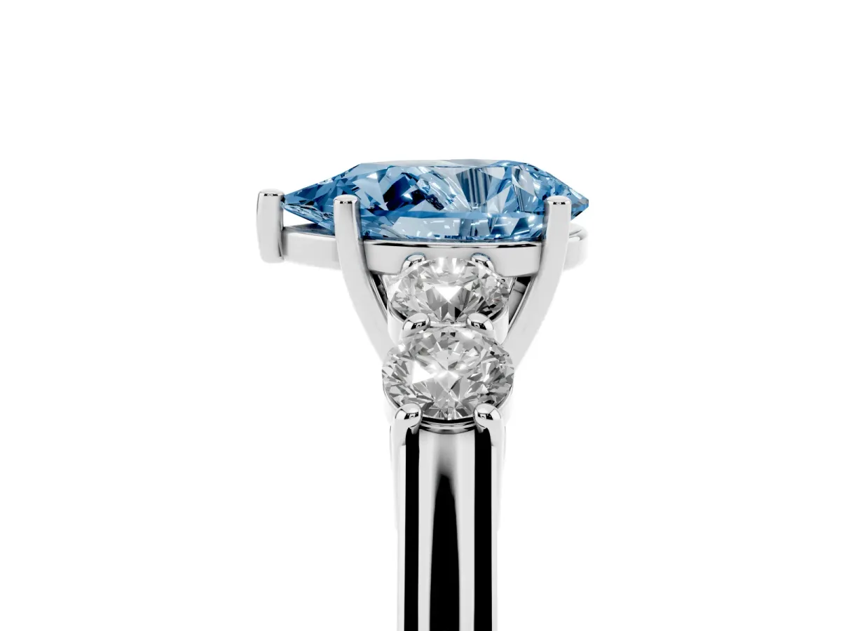 Fancy Blue Pear Cut Cut Diamond Five-Stone Prong Set White Gold Ring Silver