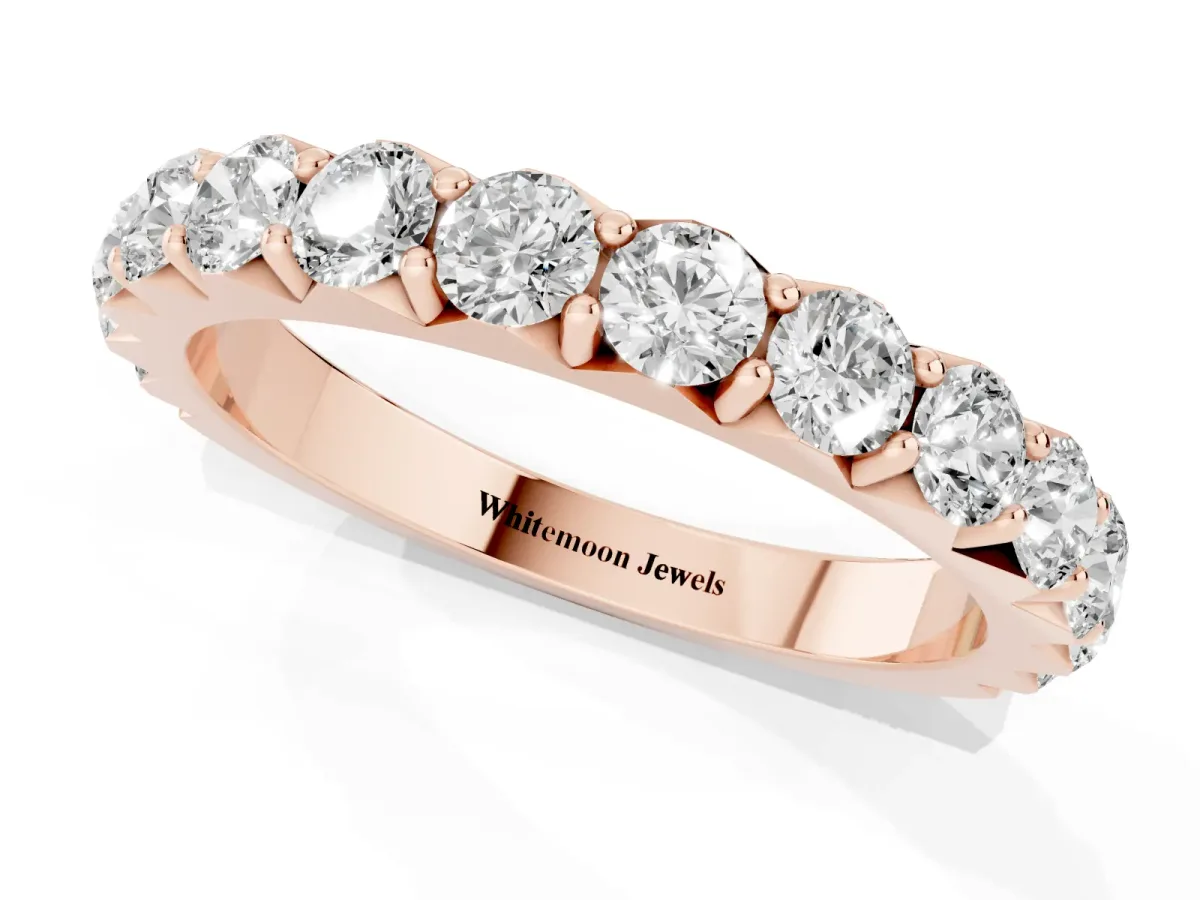 Round Diamond Half Eternity Band with Classic Prong Setting Rose gold