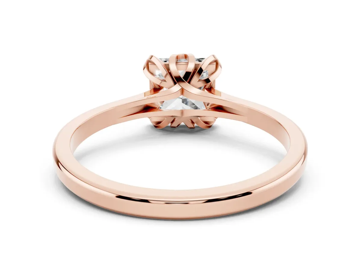 Princess Cut Diamond Solitaire Ring with Flower Prong Setting and Classic Band Rose gold