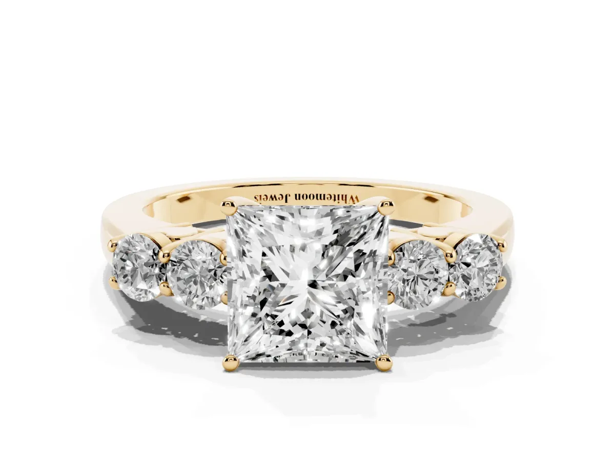 Princess Cut Cut Diamond Five-Stone Prong Set White Gold Ring Yellow gold