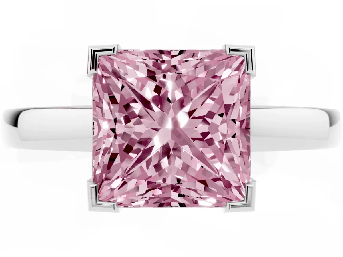 Fancy Pink Princess Cut Cut Solitaire Ring with Four-Prong Setting and Classic Band Silver