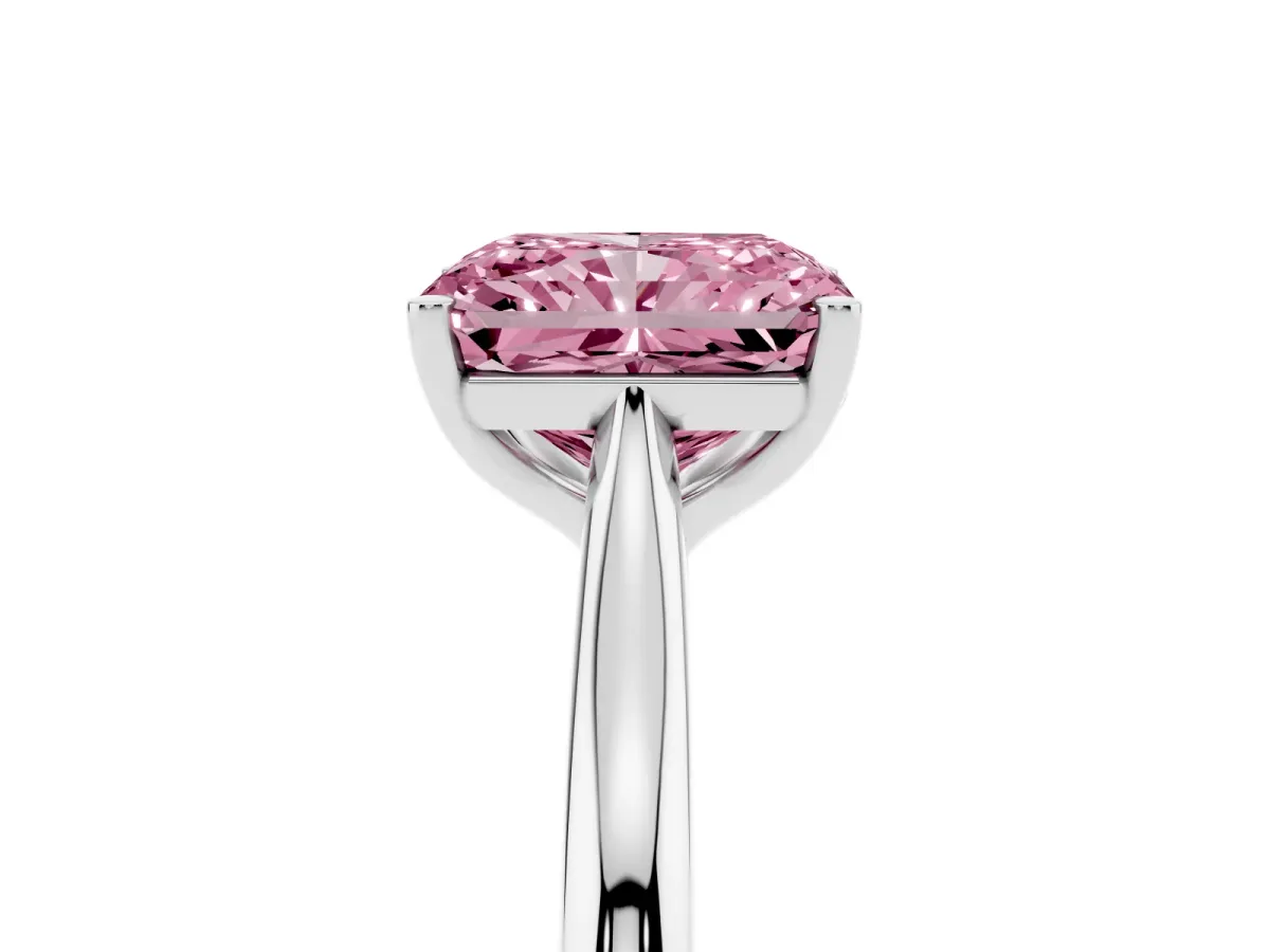 Fancy Pink Radiant Cut Cut Solitaire Ring with Cathedral Band and Four-Prong Setting White gold