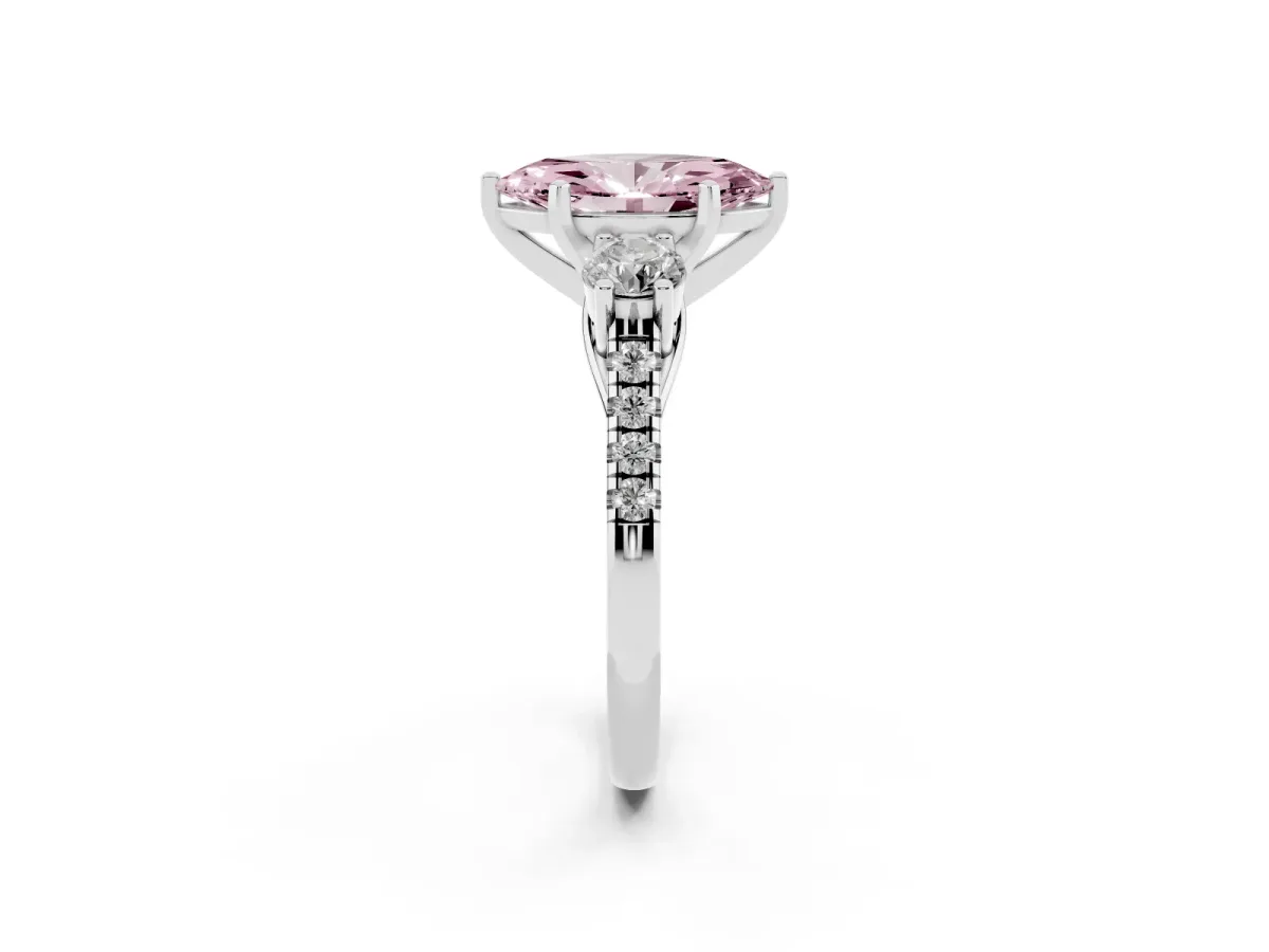 Fancy Pink Three-Stone Marquise Cut Diamond Pavé Band with Four-Prong Setting Silver