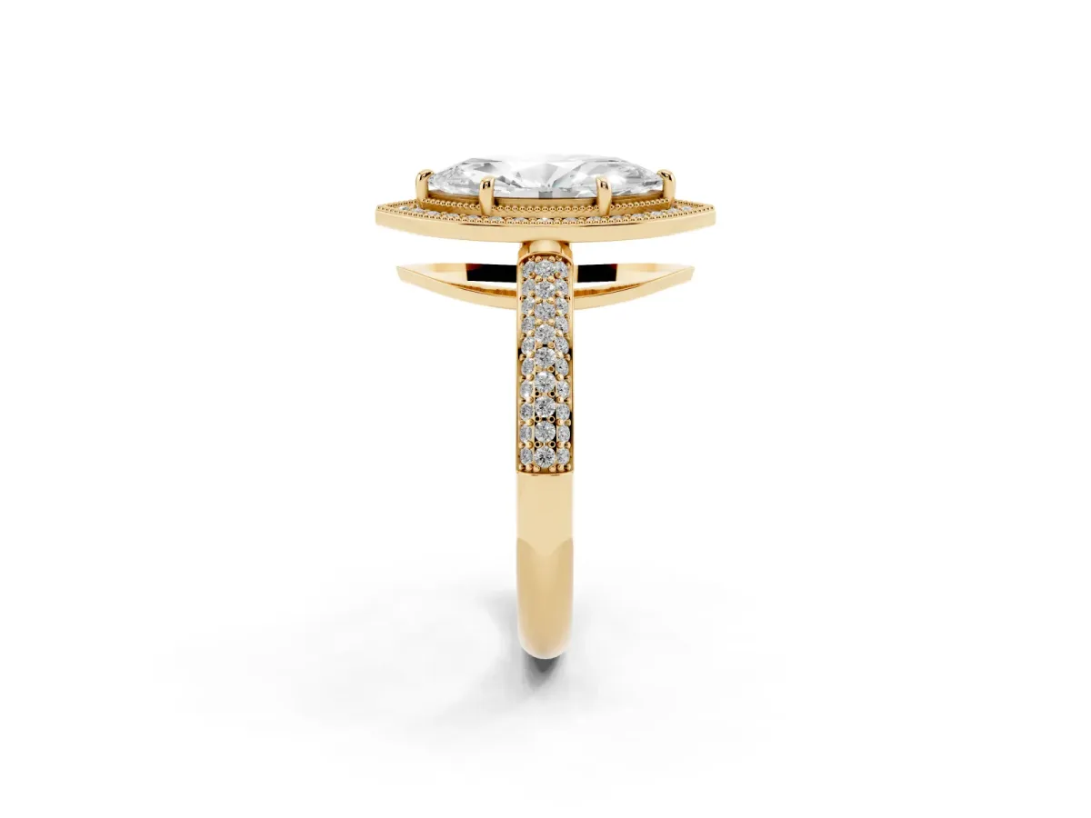 Marquise Cut Cut Halo Diamond Pave Band with Four-Prong Setting Yellow gold