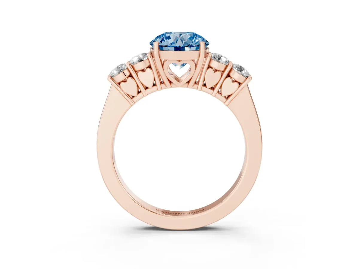 Fancy Blue Round Cut Cut Diamond Five-Stone Prong Set White Gold Ring Rose gold