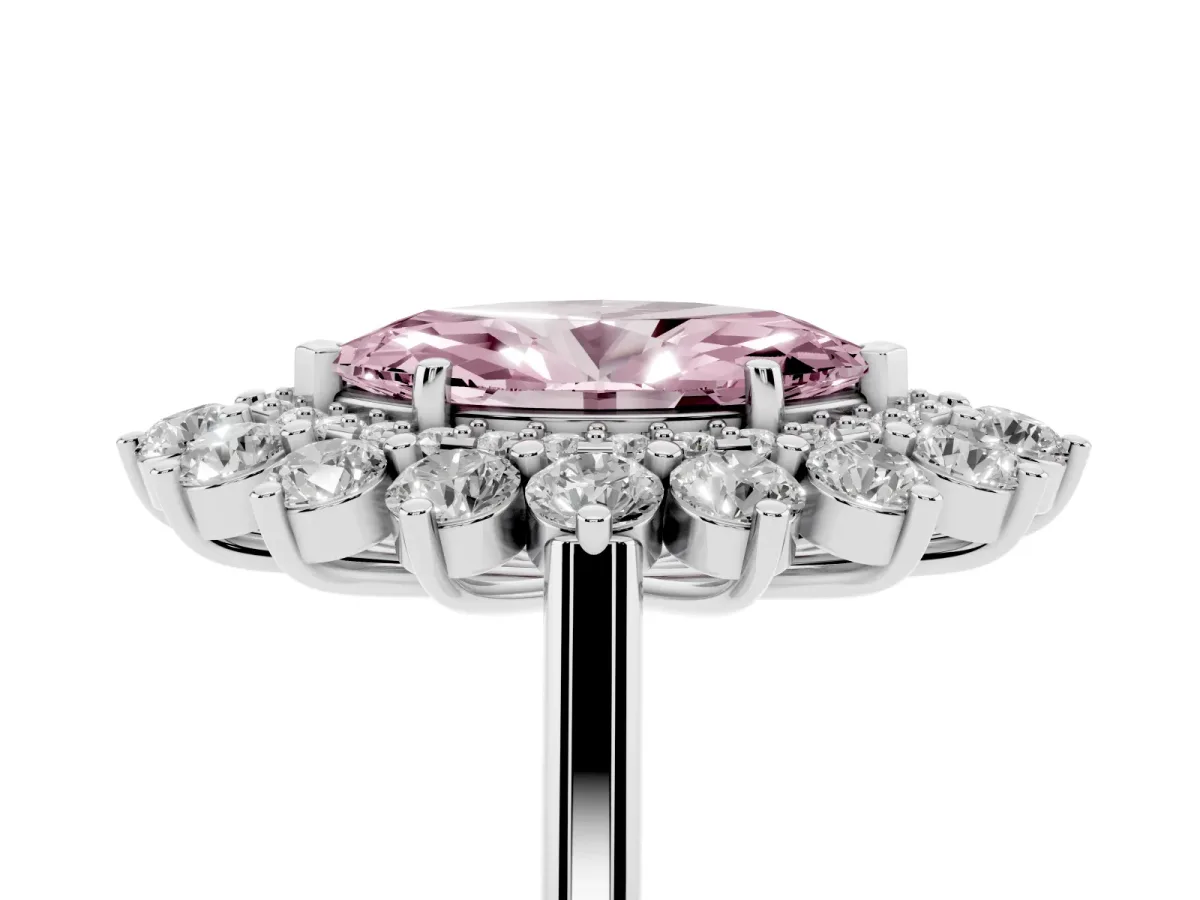 Fancy Pink Marquise Cut Diamond Floral Double Halo Engagement Ring with Prong Setting Silver