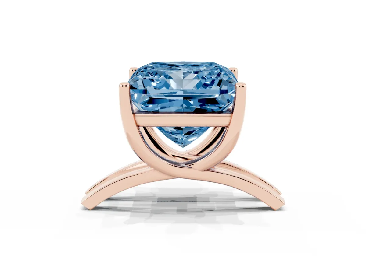 Fancy Blue Princess Cut Cut Diamond Solitaire Engagement Ring with Tapered Plain Band and Four-Prong Setting Rose gold