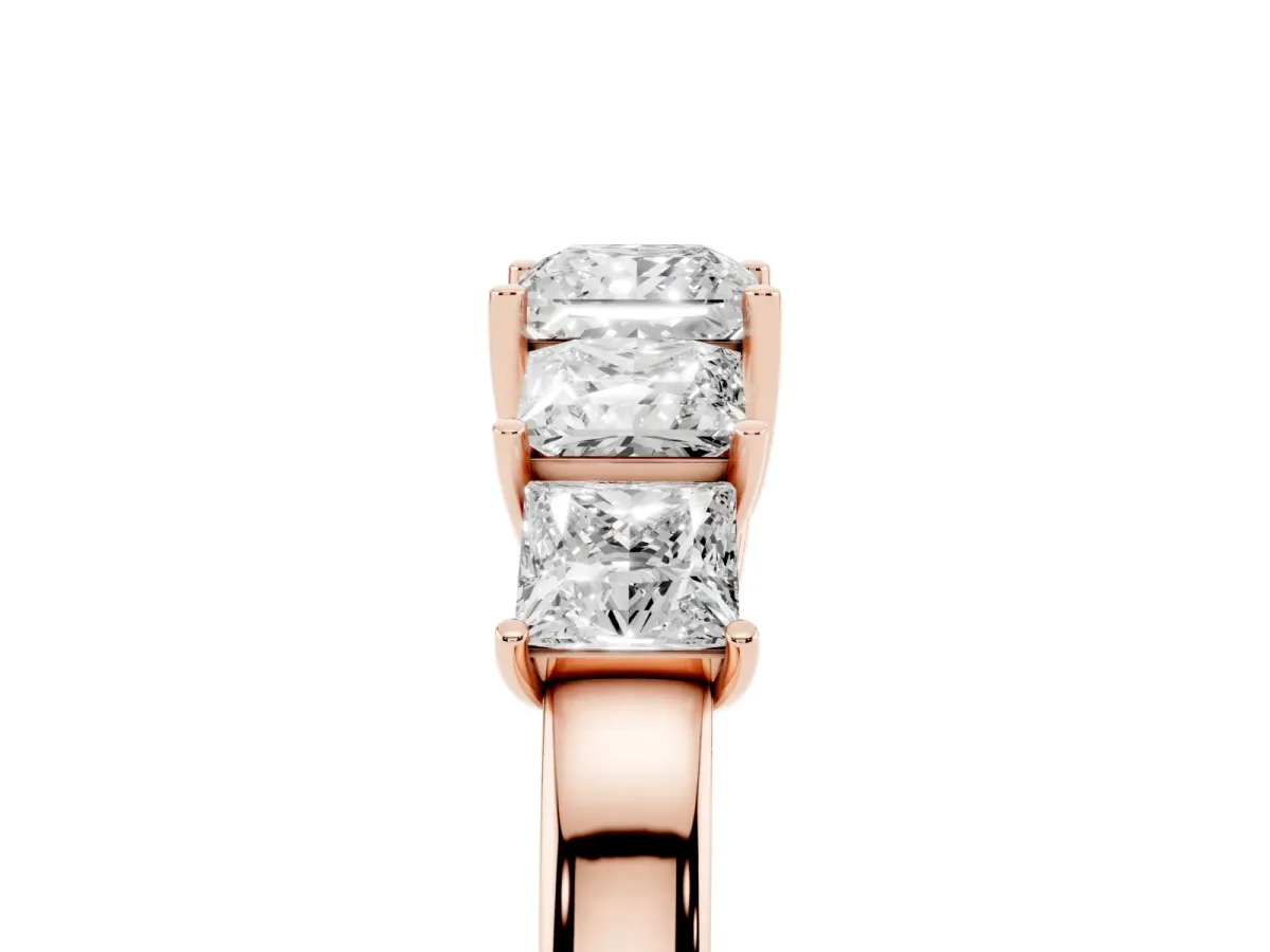Princess Cut Five-Stone Diamond Ring with Classic Prong Setting Rose gold