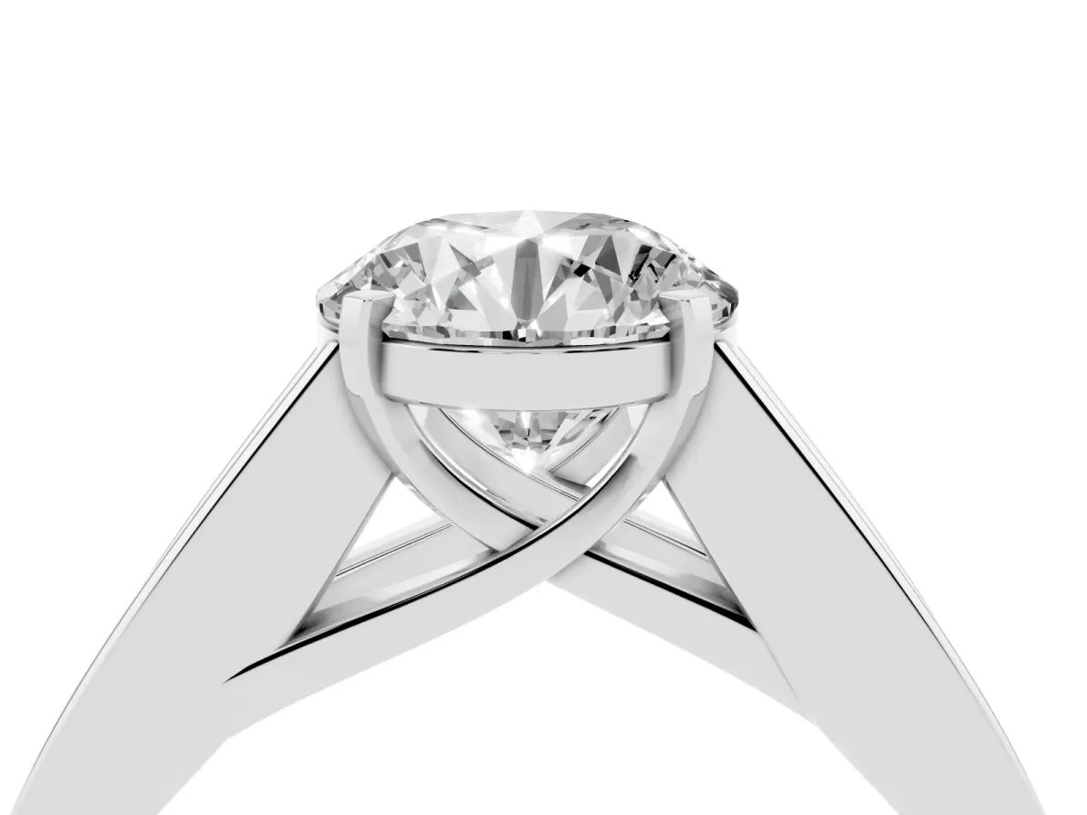 Round Cut Cut Channel Set Solitaire Ring with Four-Prong Setting Silver