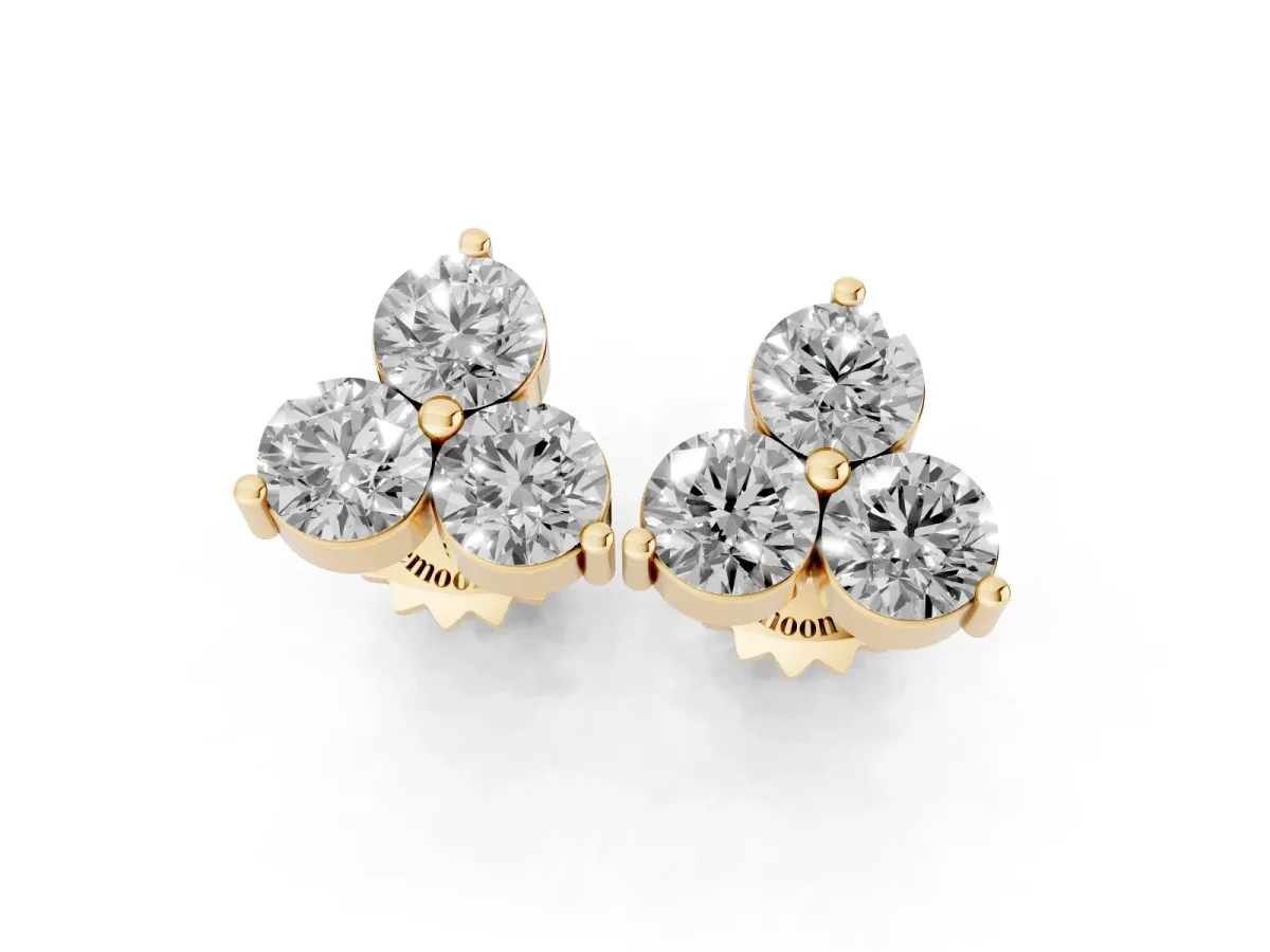 Triangular Cluster Round Diamond Stud Earrings with Prong Setting Yellow gold