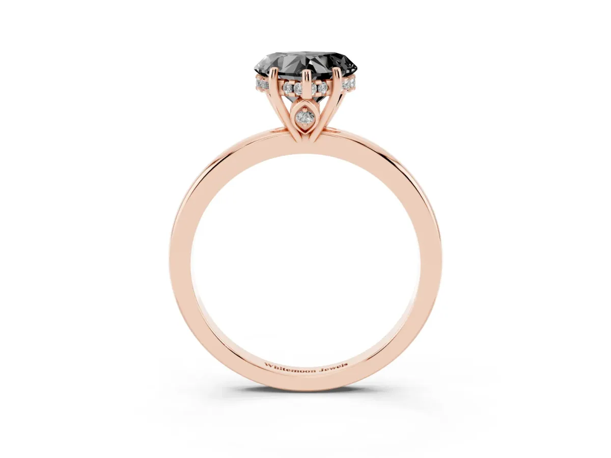Fancy Black Heart Cut Solitaire Diamond Ring with Prong Setting and Plain Band Rose gold