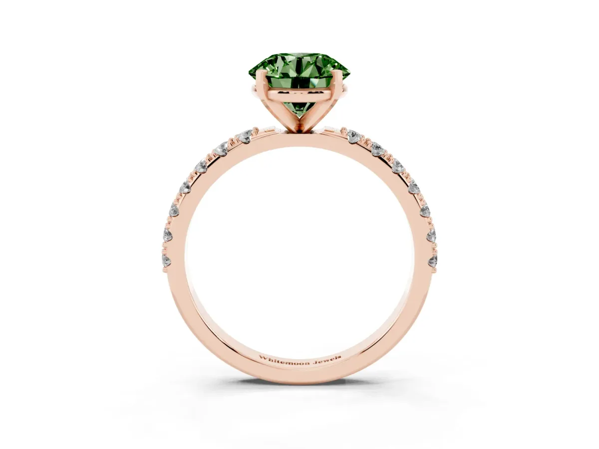 Fancy Green Round Cut Diamond Solitaire Pavé Band with Four-Prong Setting Rose gold