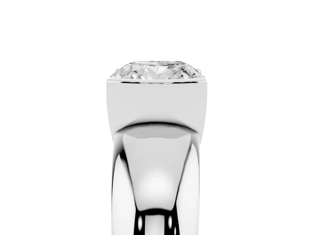 Cushion Cut Solitaire Tension Set Diamond Ring with Wide Band Platinum