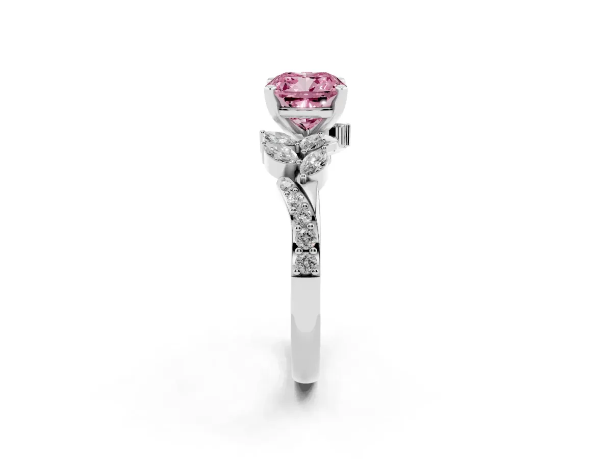 Fancy Pink Cushion Cut Solitaire Marquise Twist Band with Six-Prong Setting Silver