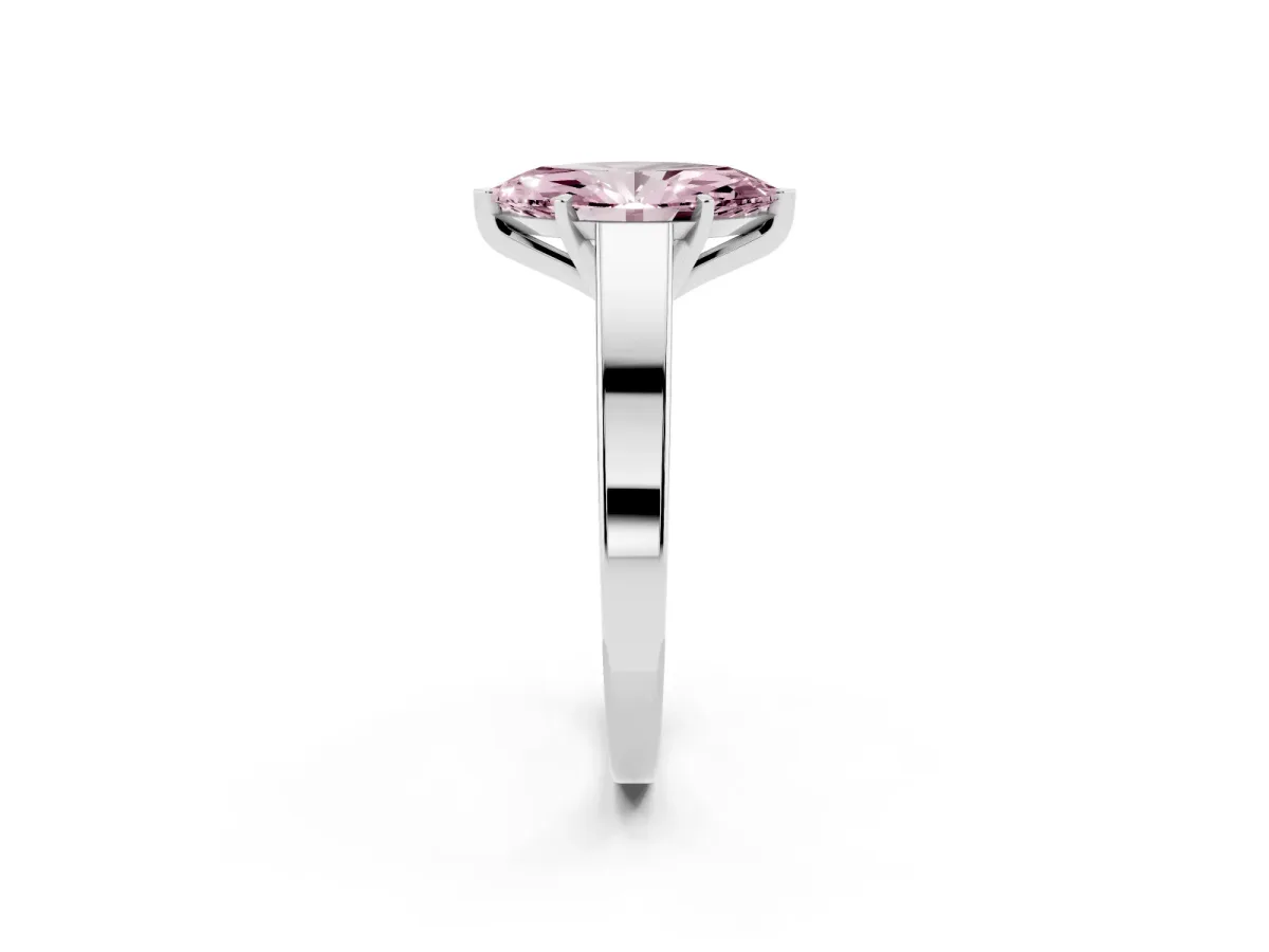 Fancy Pink Marquise Cut Solitaire Engagement Ring with Four-Prong Setting and Tapered Band White gold