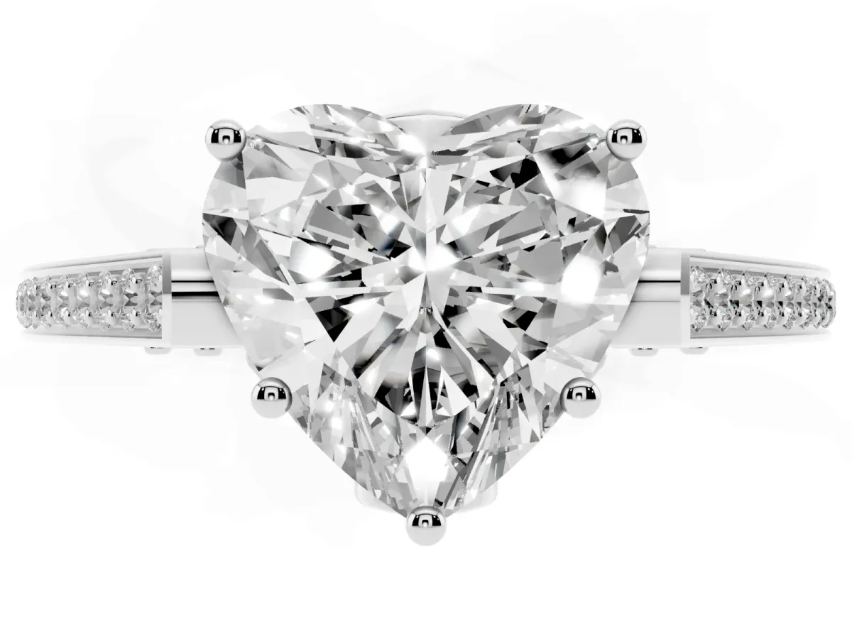 Heart Cut Cut Cathedral Pave Diamond Engagement Ring with Six-Prong Setting Silver