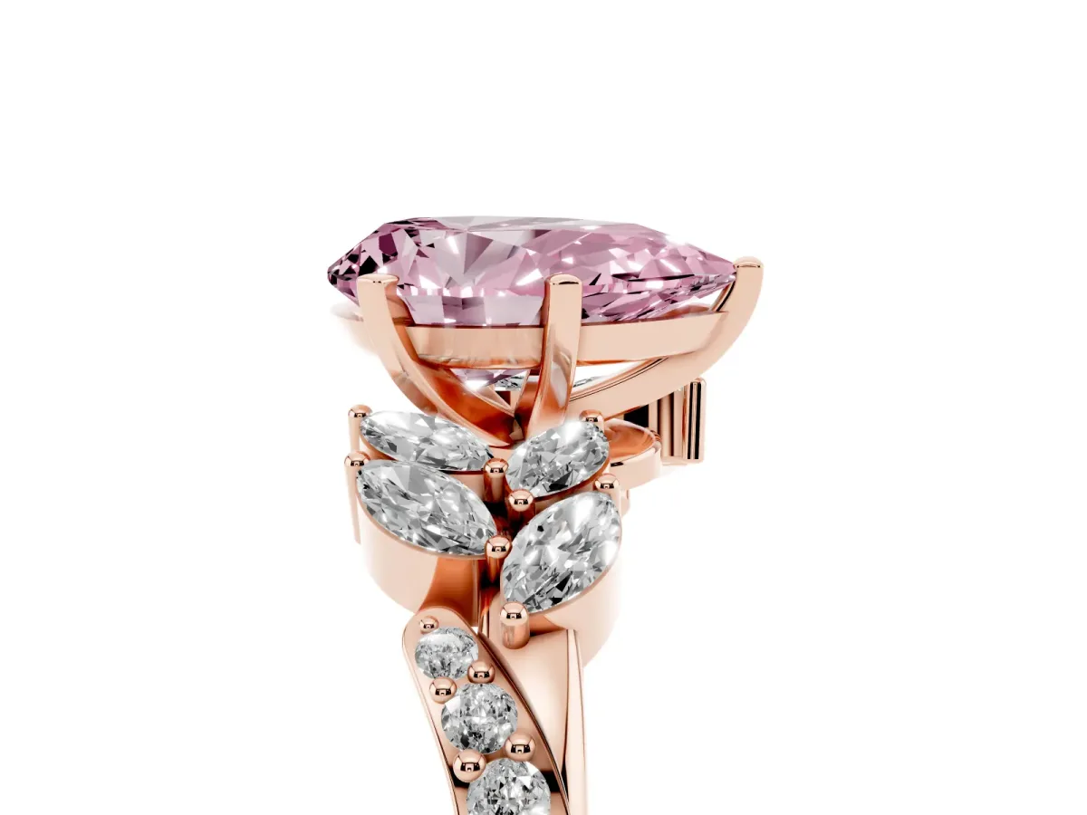 Fancy Pink Pear Cut Solitaire Marquise Twist Band with Six-Prong Setting Rose gold