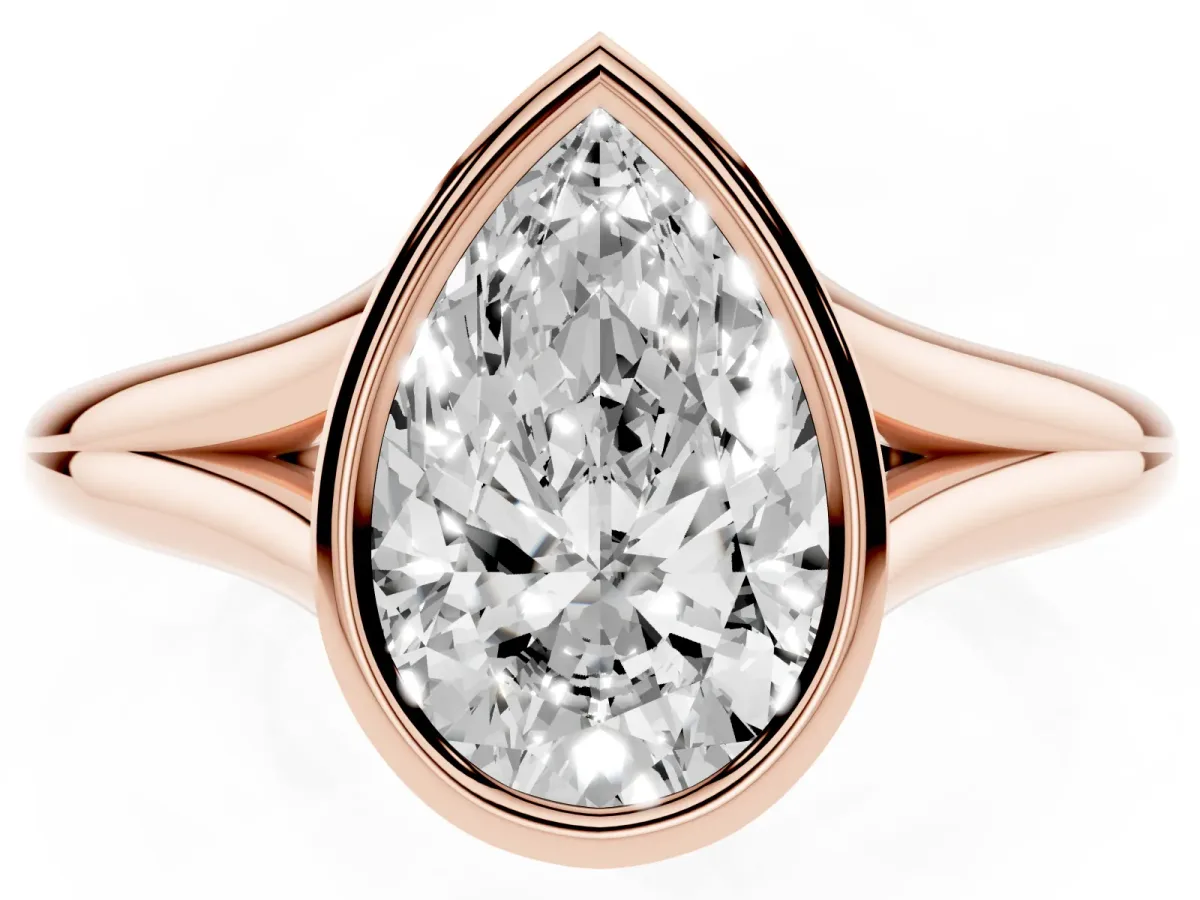 Bezel Set Pear Cut Cut Solitaire Ring with Tapered Band Rose gold