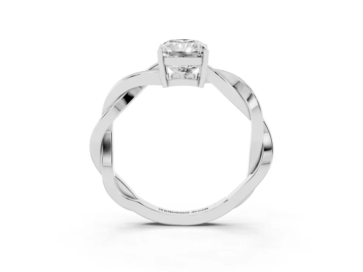 Radiant Cut Solitaire Twisted Pave Diamond Ring with Four-Prong Setting White gold
