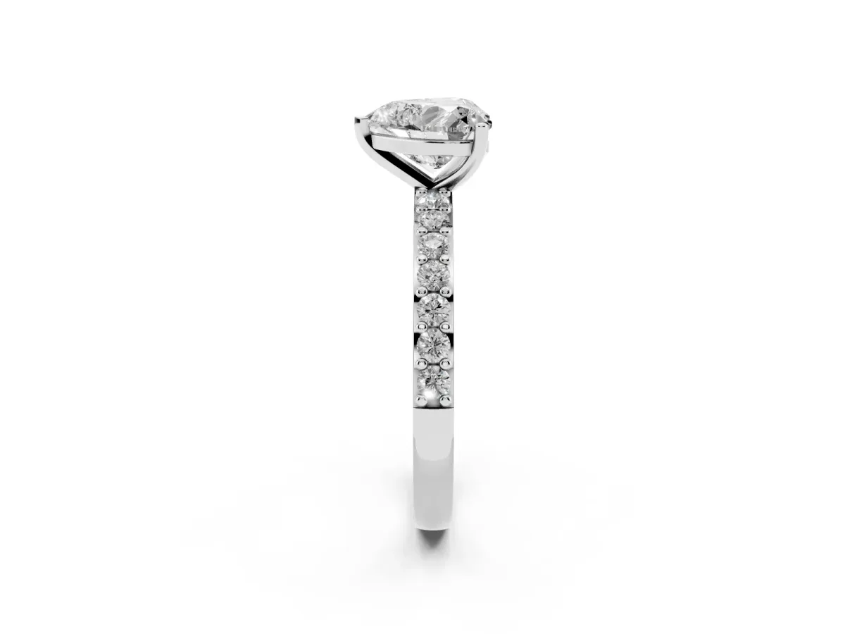 Heart Cut Cut Diamond Solitaire with Pave Band and Four-Prong Setting Silver