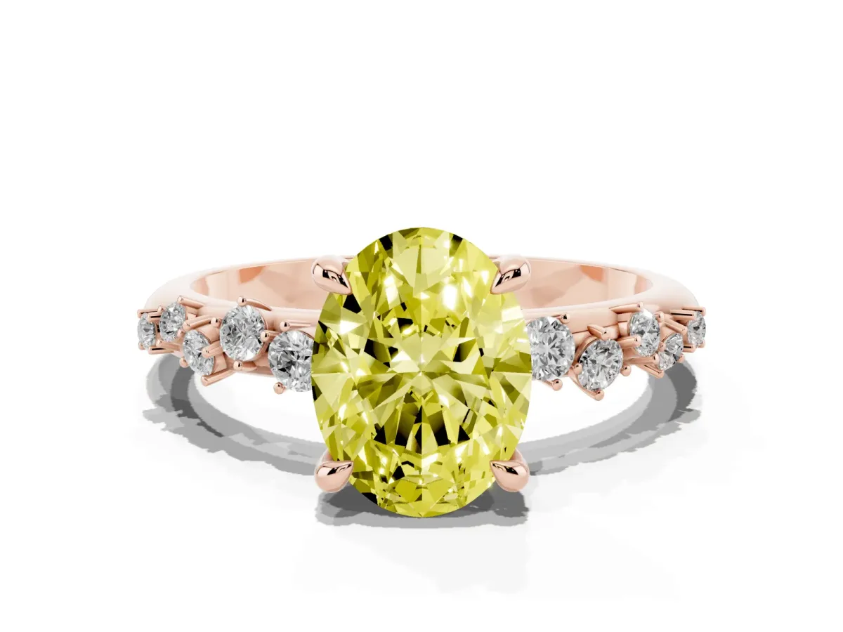 Fancy Yellow Oval Cut Cut Diamond Vine Band with Four-Prong Setting Rose gold