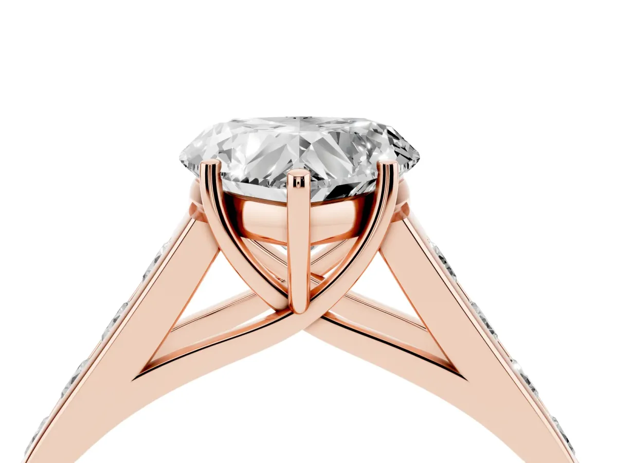 Heart Cut Brilliant Channel-Set Solitaire Ring with Four-Prong Setting Rose gold
