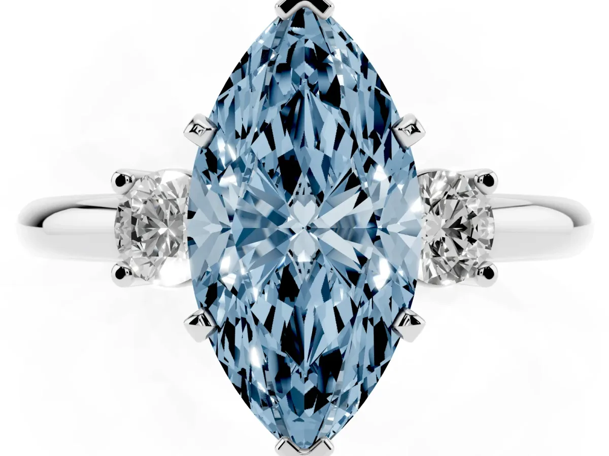 Fancy Blue Three-Stone Marquise Cut Cut Diamond Solitaire with Prong Setting and Classic Band Silver